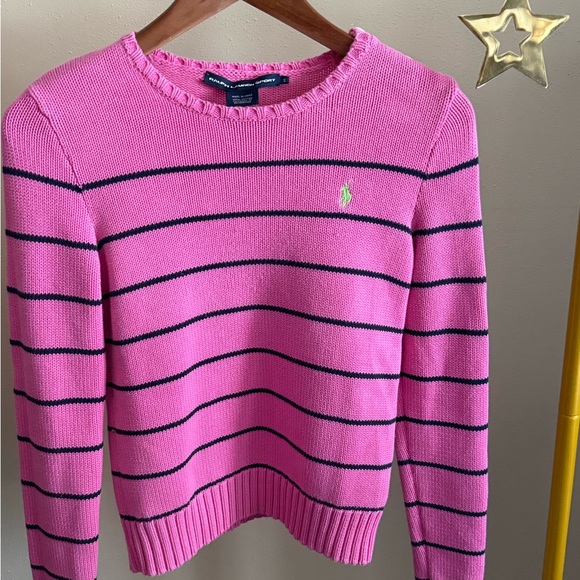Ralph Lauren Sweaters - Ralph Lauren Pink and Navy Striped Sweater